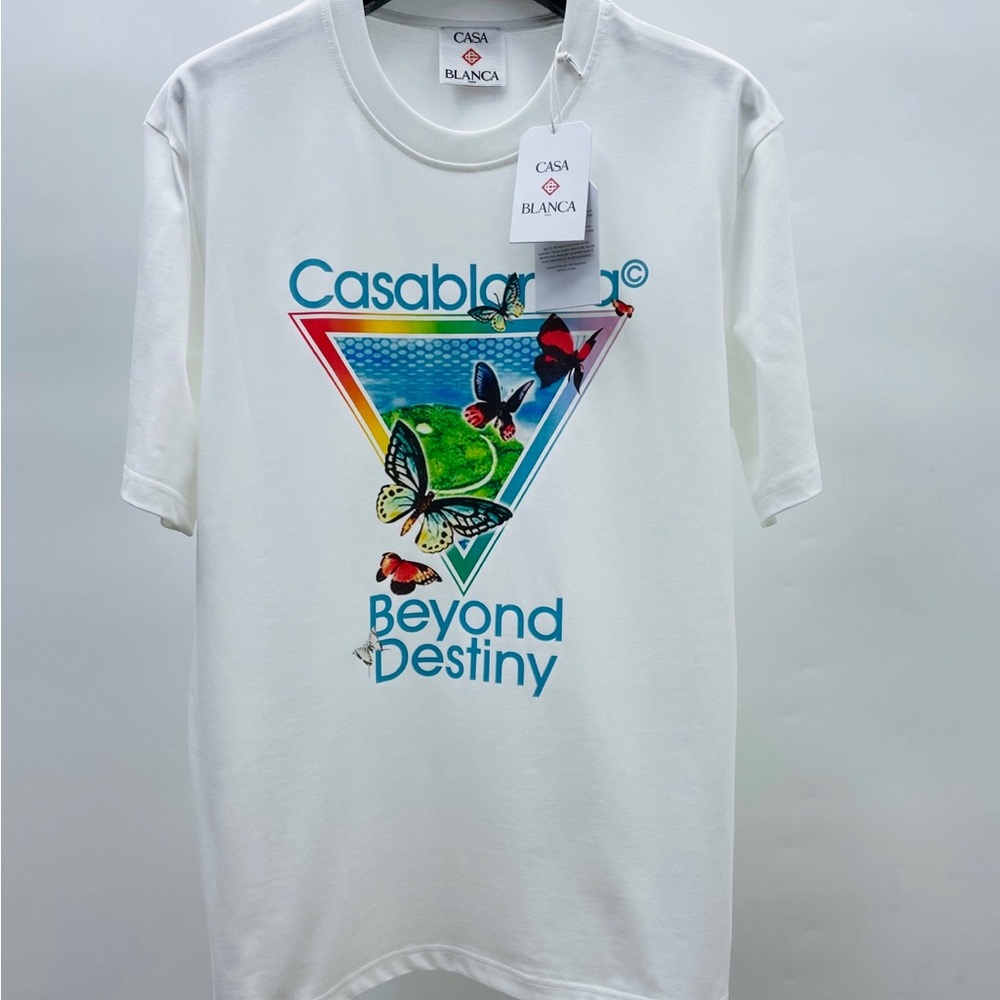 Casablanca White Graphic Tee with Butterfly Design